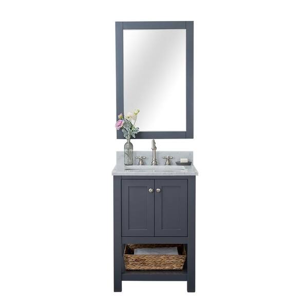 Unbranded Shoreline 24 in. W x 22 in. D Bath Vanity in Gray with Marble Vanity Top in White with White Basin and Mirror