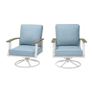 Marina Point White Steel Outdoor Patio Swivel Lounge Chair with CushionGuard Surf Blue Cushions (2-Pack)