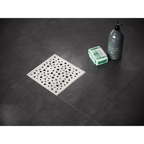 6 in. Square Stainless Steel Shower Drain with Rain Drop Pattern