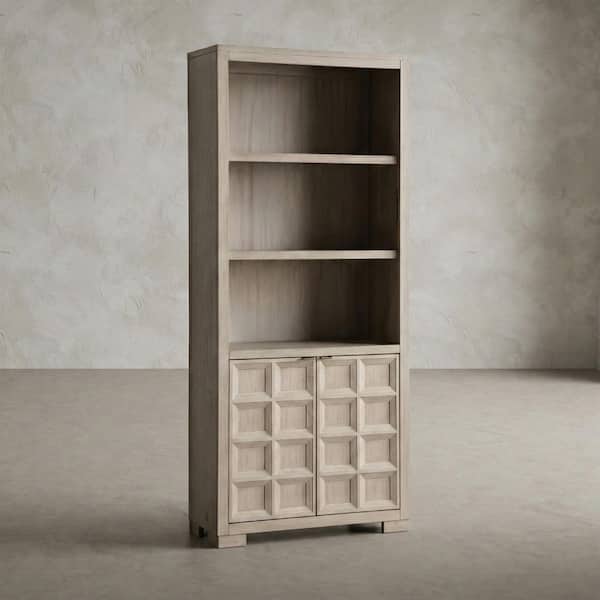 Flonnin 78.5 in. Tall Modern Classic Tawny Brown Wood 3-Shelf Standard Bookcase With Cabinet