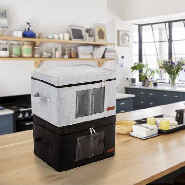 2 Pack Dark Gray Stemware Organizers, Wine Glass Organizer for 12 Crystal Glassware Drinkware for Packing Moving Storing