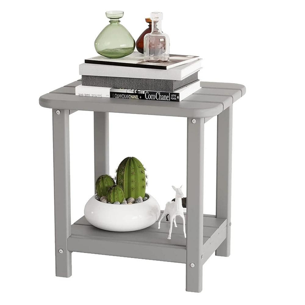 Gray Square Outdoor Side Table without Extension