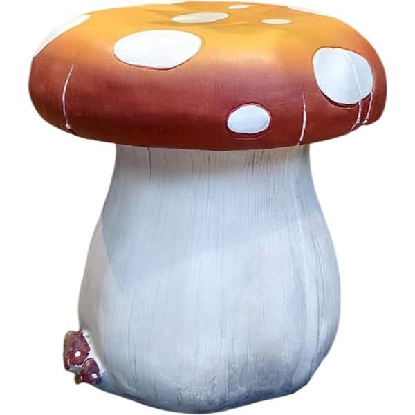 Gwen Mushroom Black/Grey and Orange Resin Outdoor Side Table Garden Stool