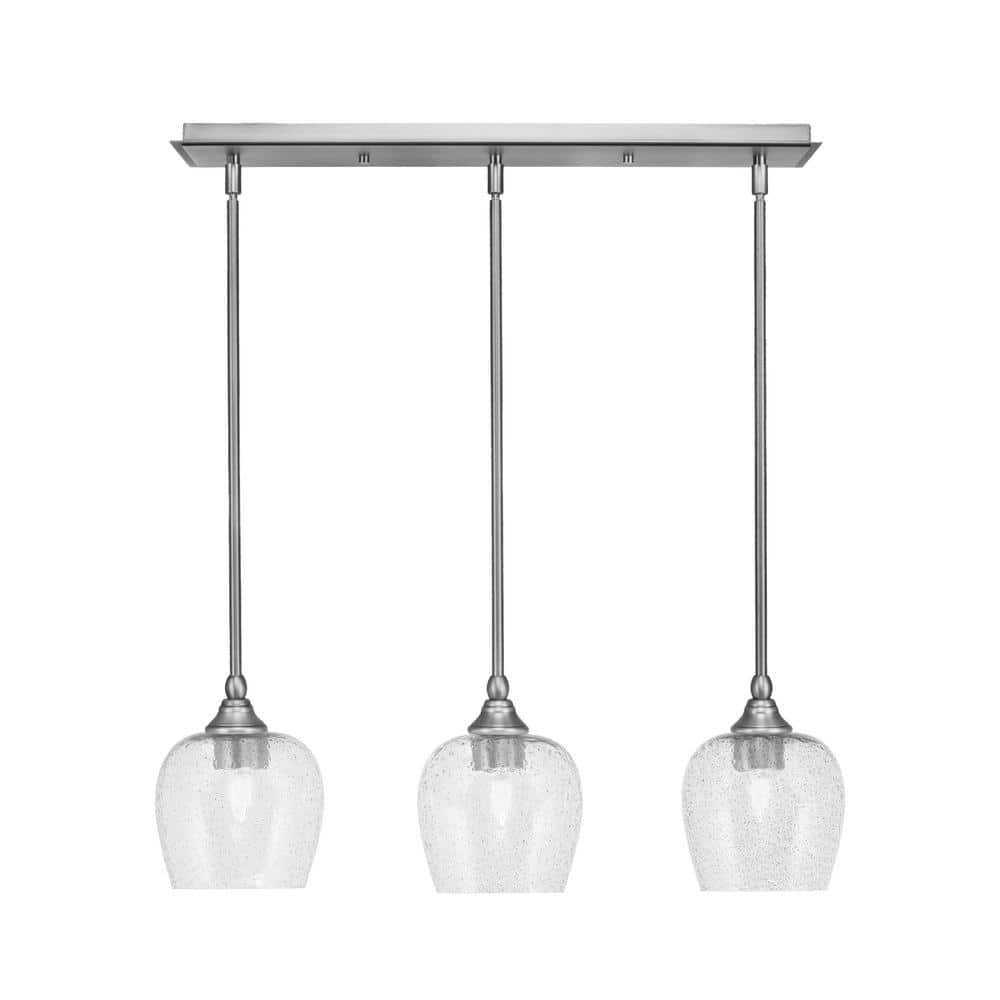 Livingston 100-Watt 3-Light Nickel Shaded Pendant Light with 6 in. Smoke Bu