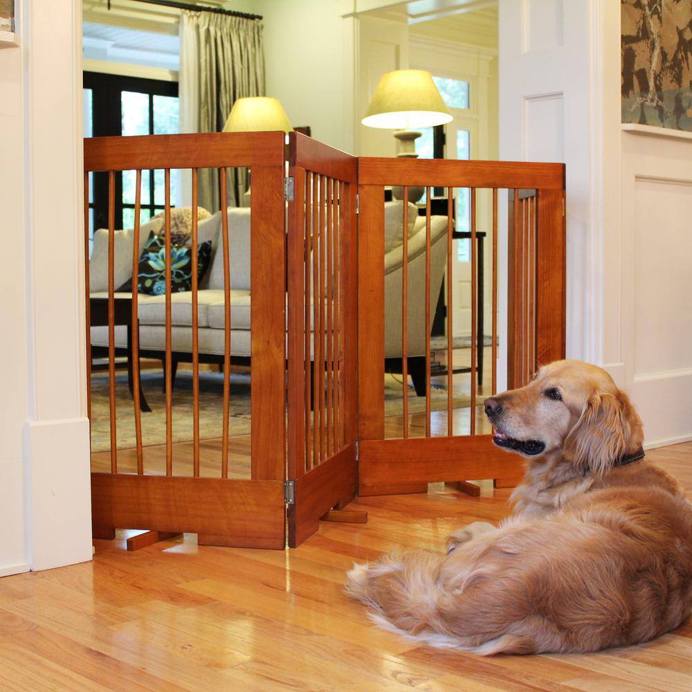 Oak 4-Panel Freestanding Solid Wood Pet Gate
