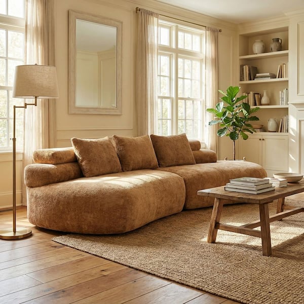 Prudence 122 in. Polyester Upholstered Modular Compressed Sectional Sofa in. Pumpkin Yellow