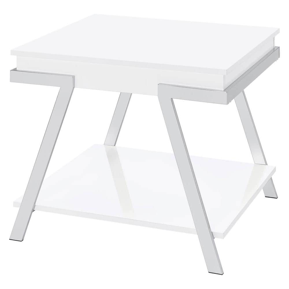 Modern White High Gloss and Chrome Rectangular End Table