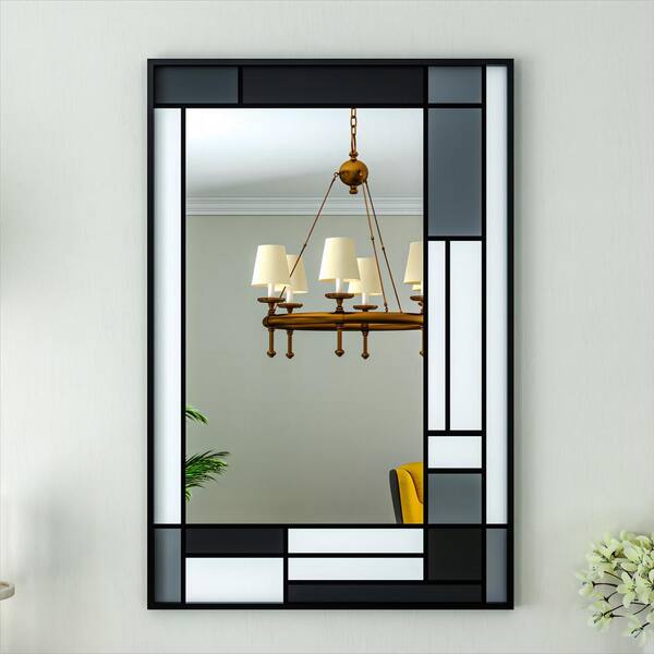 ORGANNICE 24 in. W x 36 in. H Rectangle Black Aluminum Frame Tempered Glass Wall-Mounted Mirror Modern Color Matching Mirror