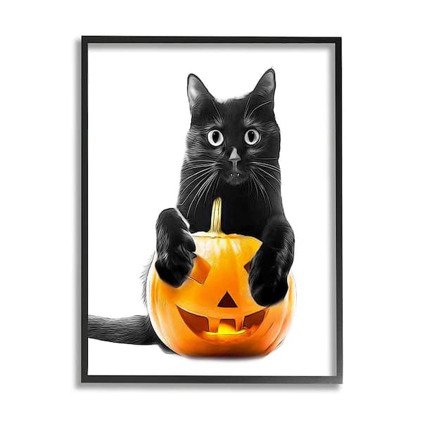 Stupell Industries Black Cat and Jack-o-Lantern by Annalisa Latella 1-Piece Framed Graphic Print Animal Poster Art Print 20 in. x 16 in.