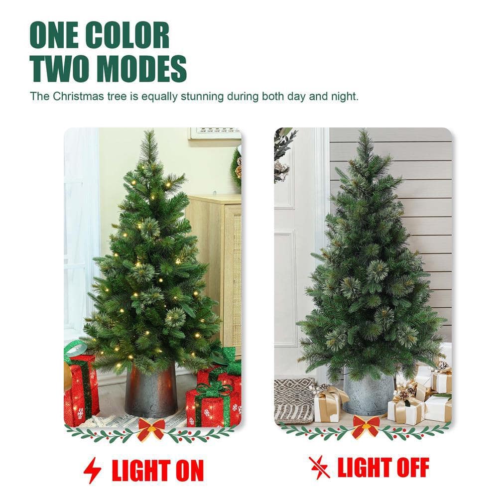 4' Green Pre-Lit Pine Christmas Tree with Metal Pot