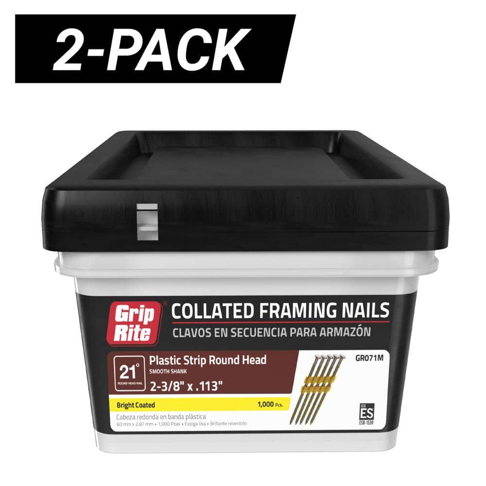 2-Pack 2-3/8 in. x 0.113- Gauge 21° Plastic Collated Bright Coated Smooth Shank Nails 1000 per Box (2000 per Bundle) price history on PriceWatchPro
