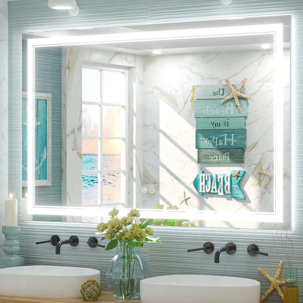 55 in. W x 36 in. H Rectangular Frameless Front & Back Lighted Anti-Fog Wall Bathroom Vanity Mirror, Tempered Glass, UL price history on PriceWatchPro