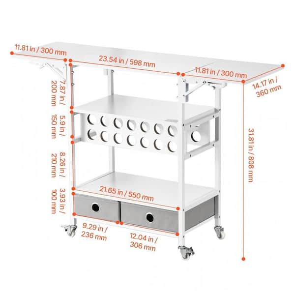 Black Wood Rolling Storage Table, Compatible with Cricut Machines, Collapsible Cricut Table