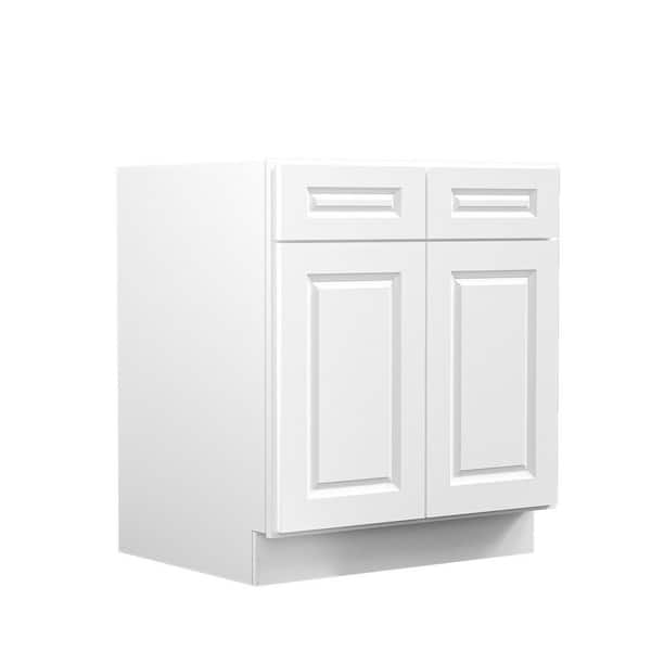 Hausvita 30 in. W x 24 in. D x 34.5 in. H in Cameo White Plywood Ready to Assemble Kitchen Base Cabinet