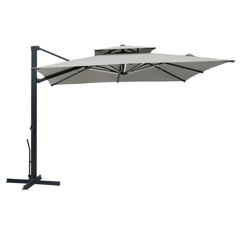 10 ft. x 10 ft. Double Top Cantilever Umbrella with LED Lights Rectangular Crank Market Umbrella Patio Umbrella in Gray price history on PriceWatchPro