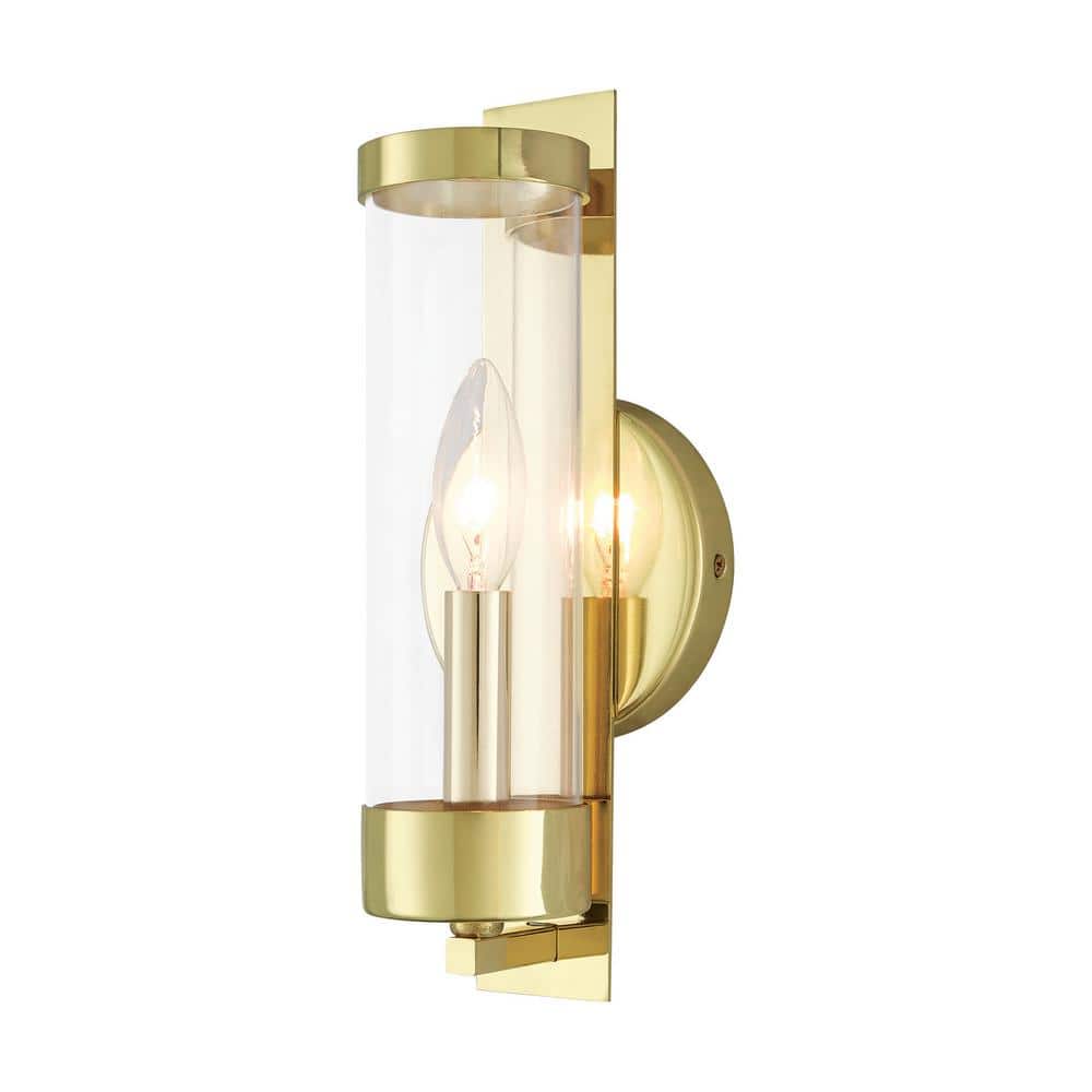 Modern Elegance 1-Light Polished Brass Sconce with Clear Glass