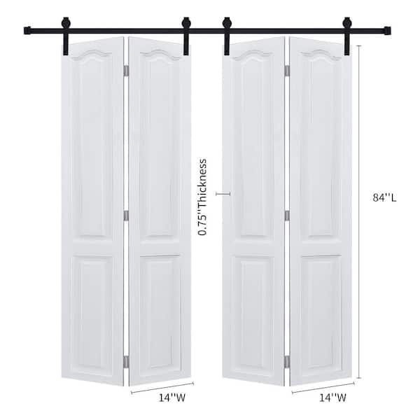 Dual CNC Crafted bi-fold door 3/4 in. thick 28 in. x 84 in. MDF White Barn Sliding Door With Hardware kit