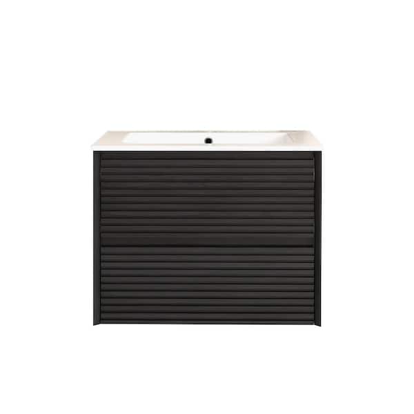 24 in. W x 18 in. D x 20 in. H Single Sink Wall-Mounted Bath Vanity in Dark Oak with White Ceramic Top