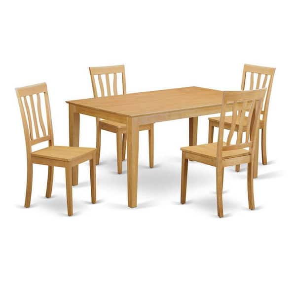 East West Furniture 5-Piece Natural Oak Finish Solid Wood Top - Dining Room Set - Seats 4