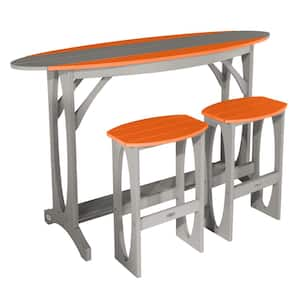 Shoreline Cove Gray/Citrus Orange 3-Piece Recycled Plastic Outdoor Dining Bar Height Balcony Set