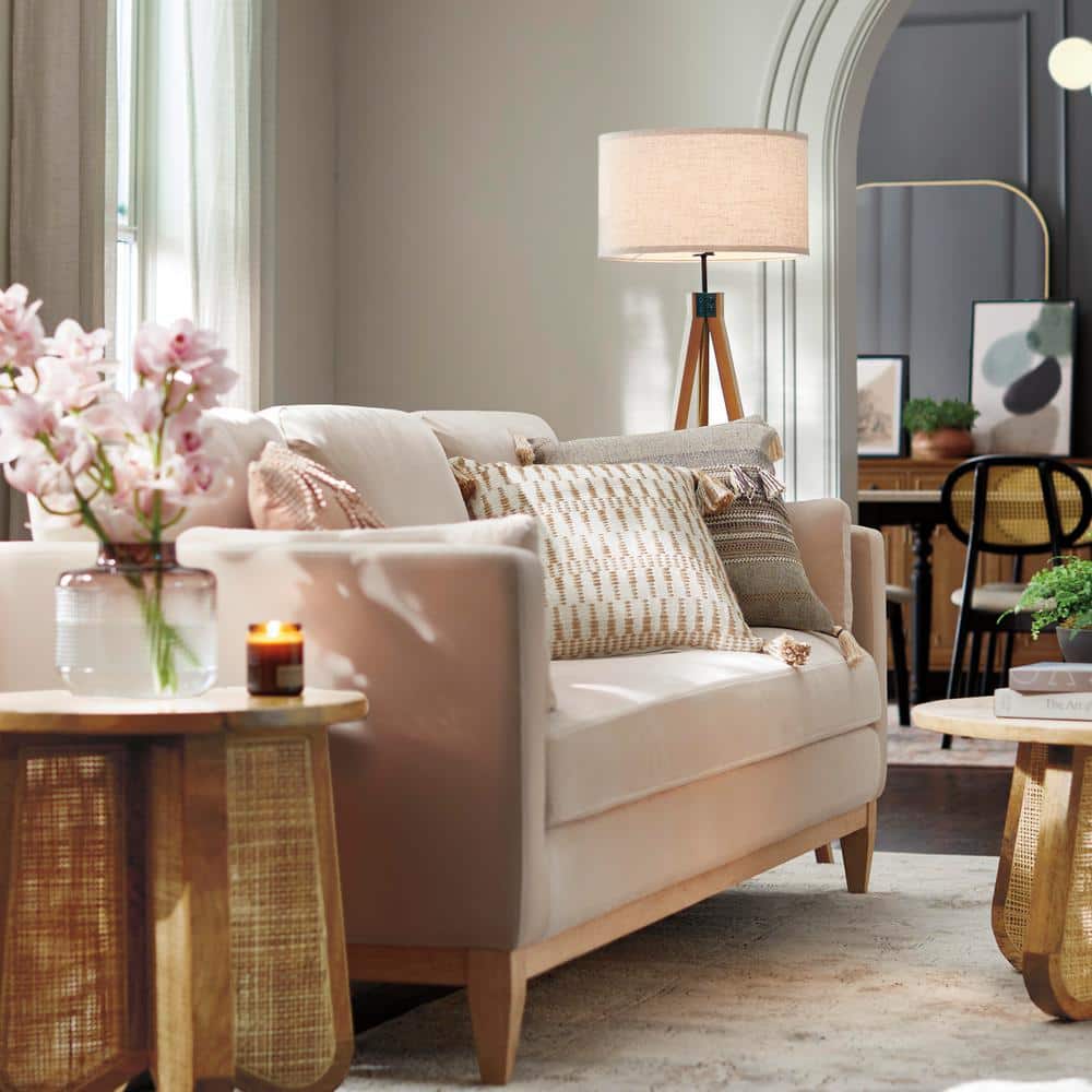 Knox 84" French Beige Velvet Lawson Sofa with Wood Base