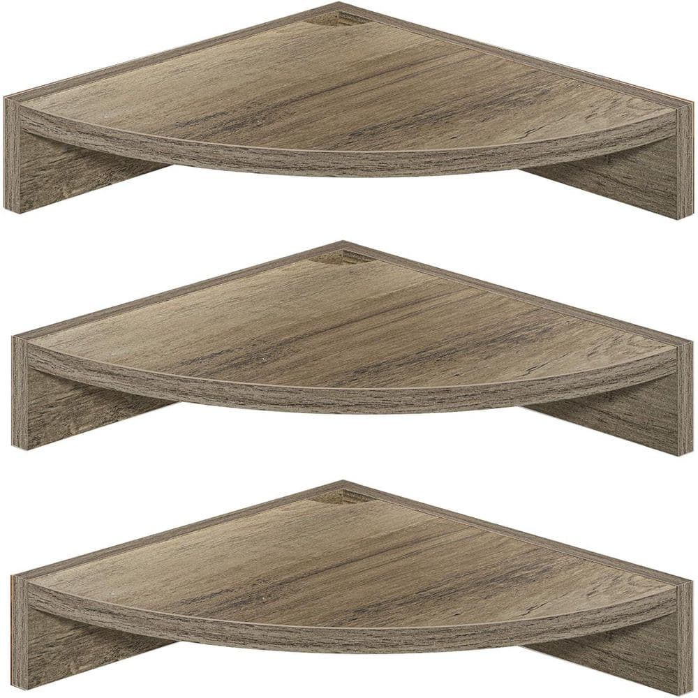 11.5 in. W x 11.5 in. D Grey Wood Corner Shelves Decorative Wall Shelf (3-P