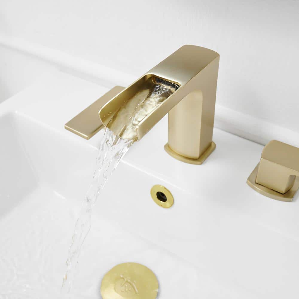 Brushed Gold 8-inch Widespread Double-Handle Waterfall Faucet Set