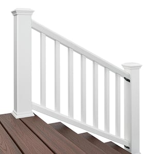 Enhance 6 ft. x 36 in. Classic White Composite Rail with Black Round Aluminum Baluster Kit-Stair