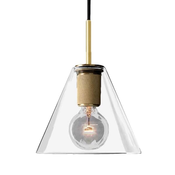 1 Light Retro Modern Gold Pendant Light Farmhouse Hanging Chandelier with Clear Glass Shade-Ideal for Kitchen Island