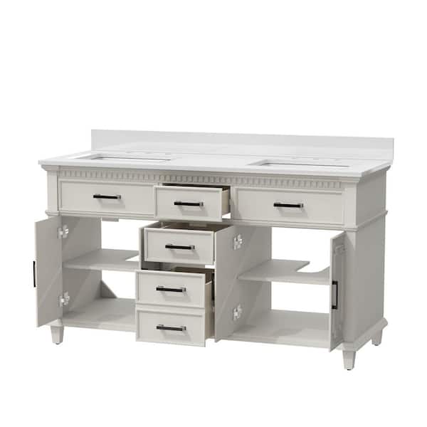 Unbranded 60 in. W x 22 in. D x 38 in. H Bath Vanity in White with White Artificial Stone Top