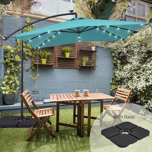 8.2 ft. x 8.2 ft. Solar LED Lighted Square Patio Cantilever Umbrella With a Base in Lake Blue