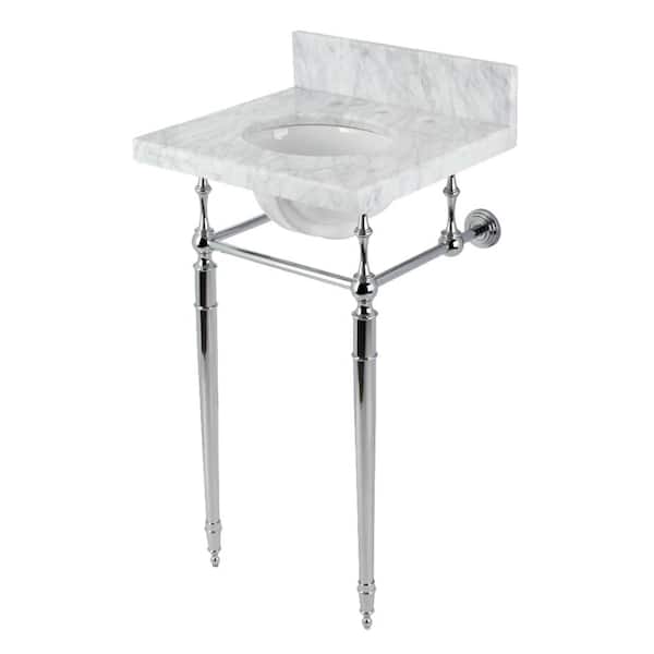 Kingston Brass Fauceture 19 in. Marble Console Sink Set with Brass Legs in Marble White/Polished Chrome