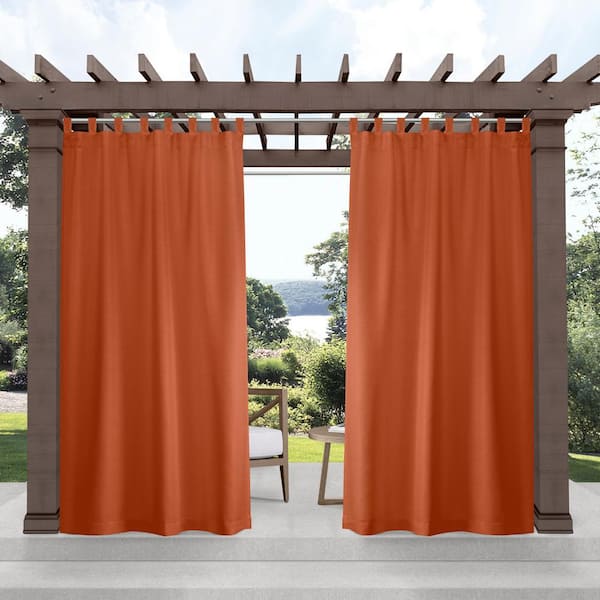 EXCLUSIVE HOME Cabana Mecca Orange Solid Light Filtering 54 in. x 96 in. Hook and Loop Tab Indoor/Outdoor Top Curtain Panel (Set of 2)