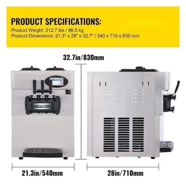 VEVOR 2200W Commercial Soft Ice Cream Machine 3 Flavors 5.3 to 7.4