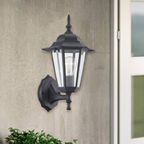 9 in. 1-Light Black Outdoor Hardwired Metal Wall Lantern Sconce with No Bulbs Included (2-Pack)
