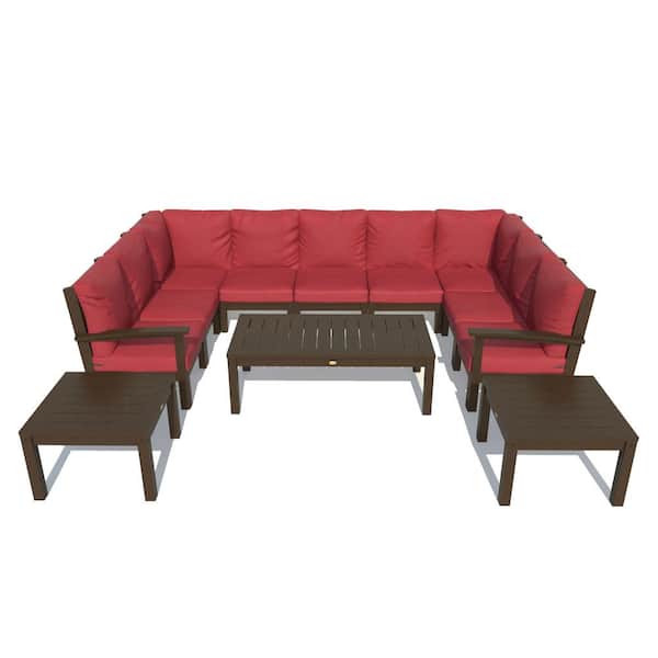 Highwood Bespoke Deep Seating 12-Piece Plastic Outdoor Sectional Set with Conversation Table and 2 Side Tables with Cushions