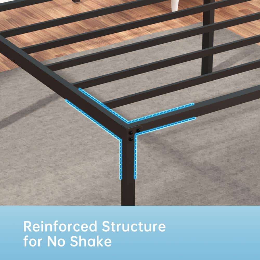 King Black Metal Frame Platform Bed with Steel Slats