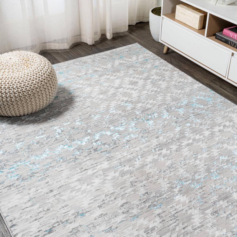 Gray and Turquoise Trellis 8' x 10' Synthetic Area Rug