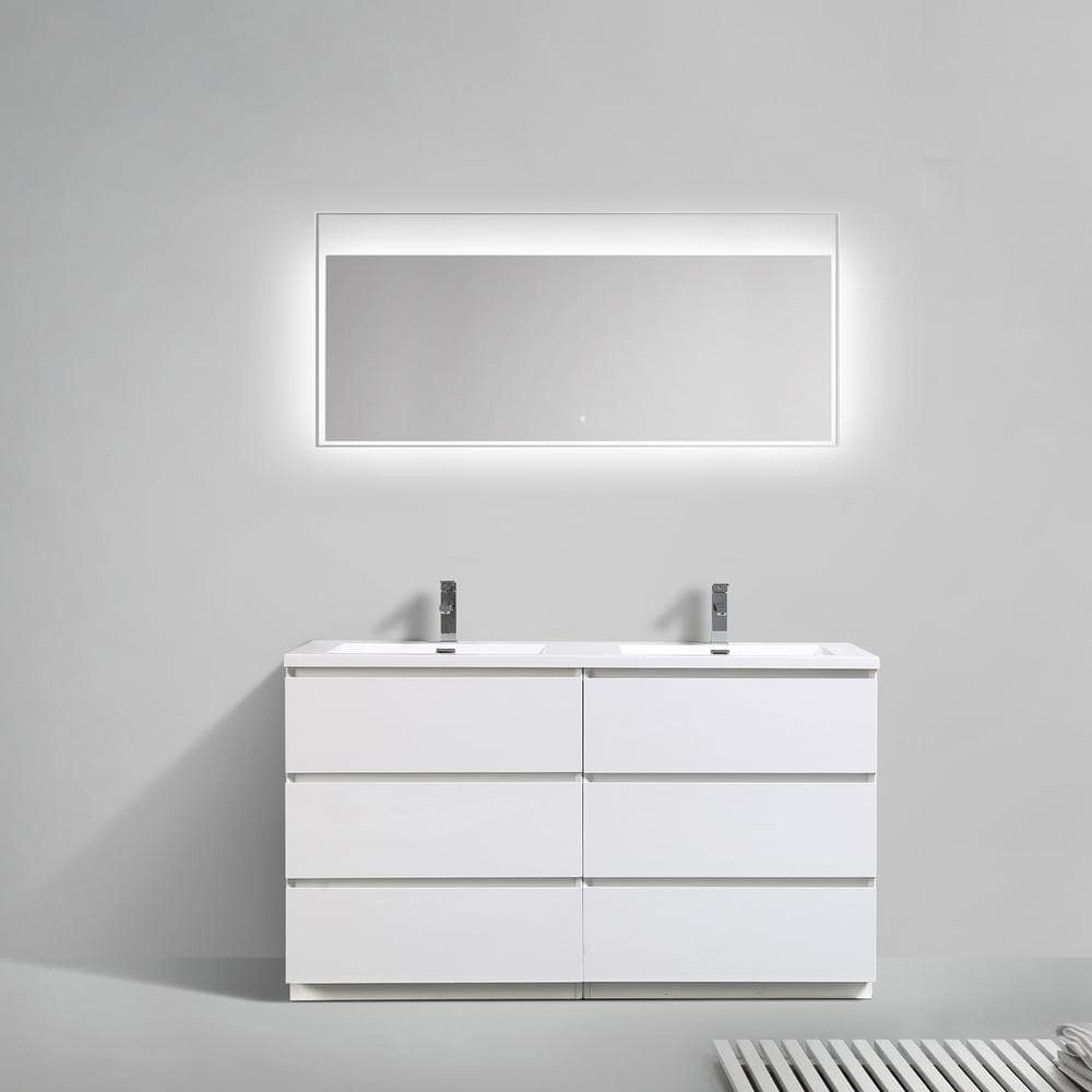 60 in. W x 20 in. D x 34 in. H Freestanding Bathroom Vanity in Hight White 