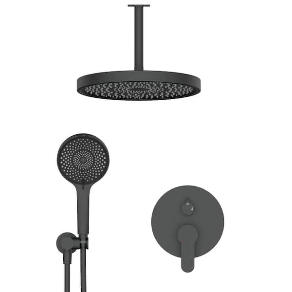 Fapully Single Handle 4-Spray Shower Faucet 1.8 GPM with Easy to Install Ceilling Mount Shower Faucet with Hand Shower in. Black