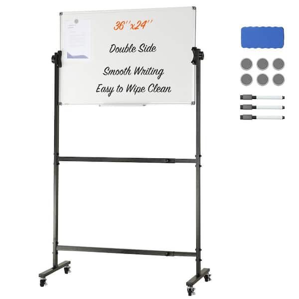 Rolling Magnetic Whiteboard Double-sided Mobile Whiteboard 36 in. x 24 in. Adjustable Height Dry Erase Board with Wheels