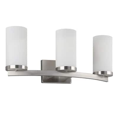 Caelen 22.4 in. 3-Light Satin Nickel Bathroom Vanity Light with Frosted Glass Shades