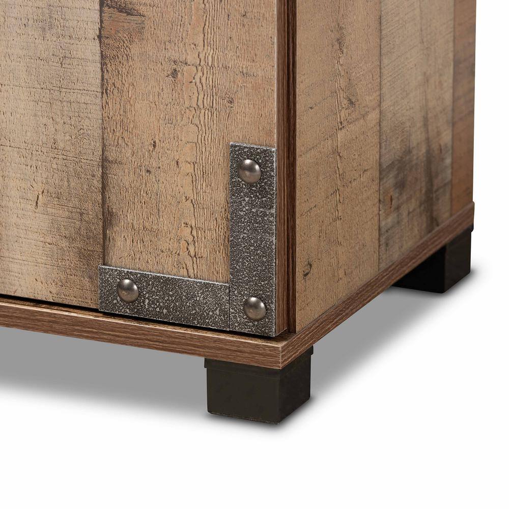 Rustic Brown Wood 3-Door Shoe Cabinet with Metal Accents