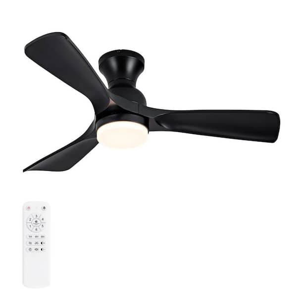 42 in. Black Indoor Ceiling Fan with Light and Remote, Modern Flush Mount Fan Reversible with ABS Blade for Living Room