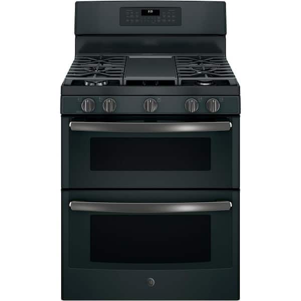 GE 6.8 cu. ft. Double Oven Gas Range with Self-Cleaning and Convection Lower Oven in Black Slate, Fingerprint Resistant
