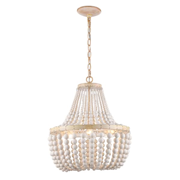 Hampton Bay Cayman 3-Light Faux Wood Chandelier Light Fixture with White Beaded Shade