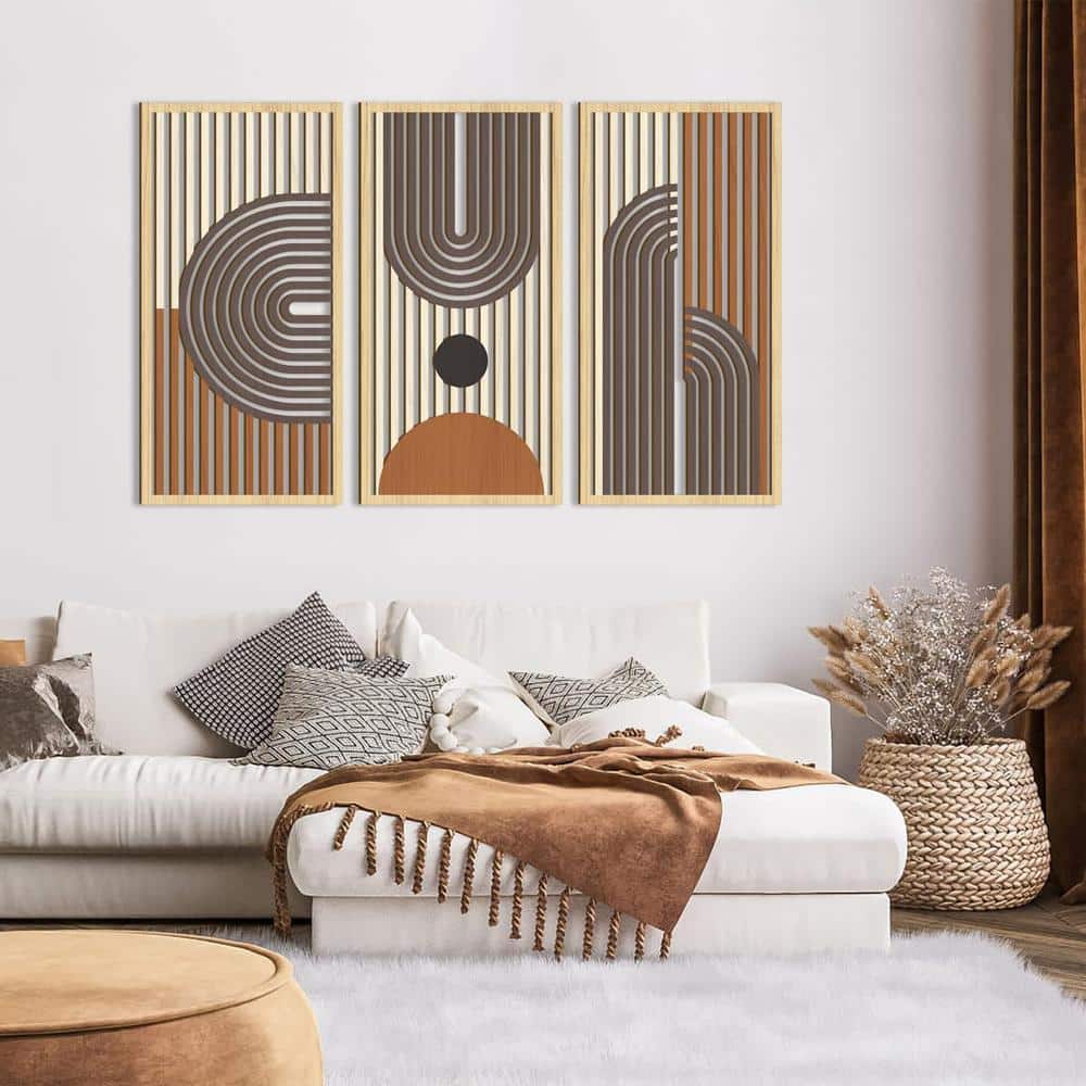 Large Brown Hollow Wooden Geometric Boho Wall Art Set