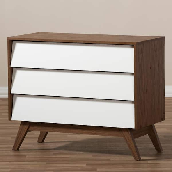 Baxton Studio Hildon 3 Drawer White and Brown Chest of Drawers