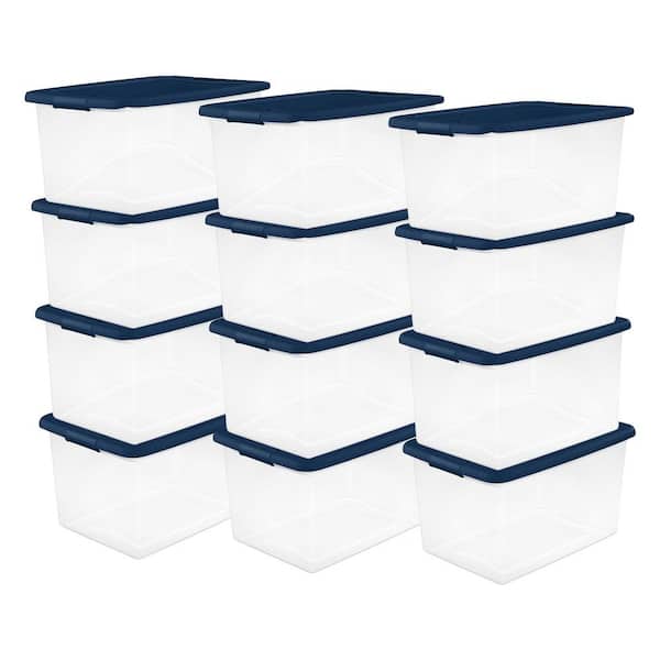 64-Qt. Latching Plastic Storage Container Tote, Marine Blue, 12 Pack