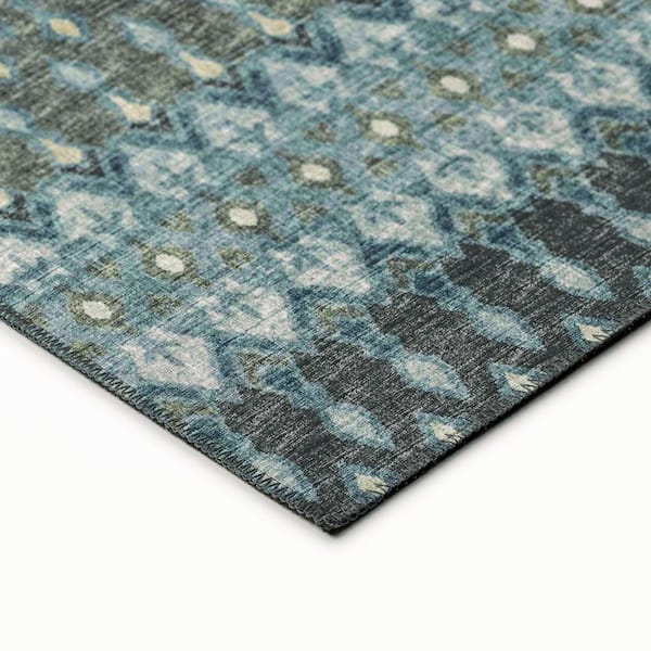 Bravado Blue 2 ft. 3 in. x 7 ft. 6 in. Geometric Indoor/Outdoor Washable Area Rug